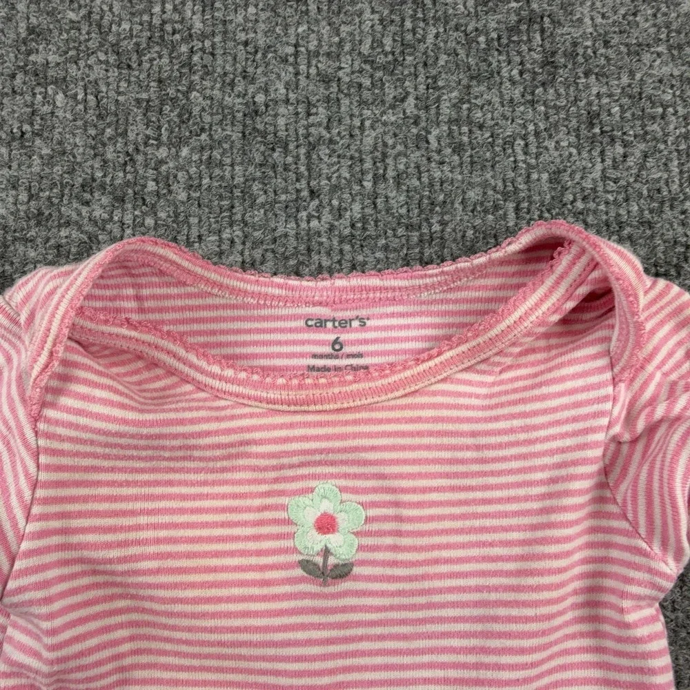 Carter's Romper Girls 3-6 Months Pink Striped Flower One Piece Bodysuit
